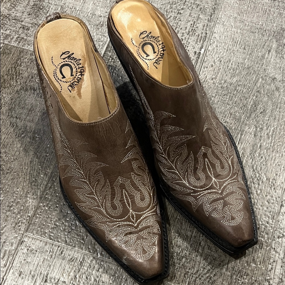 Charles Steadman Brown Embroidered Leather Mule